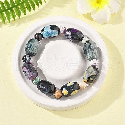 Natural Fire Crackle Agate Bead Stretch Bracelets G-P570-01C-1