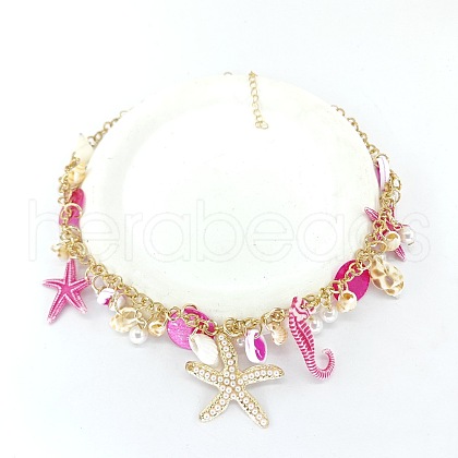 Alloy & Plastic Pearl & Natural Shell Pendant Necklaces FS-WGF2DC0-01-1