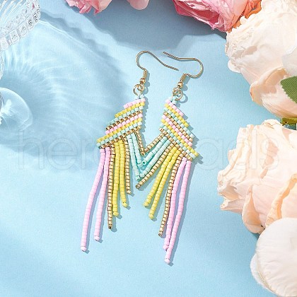 Nuggets Glass Seed Beaded Tassel Dangle Earrings EJEW-MZ00434-02-1