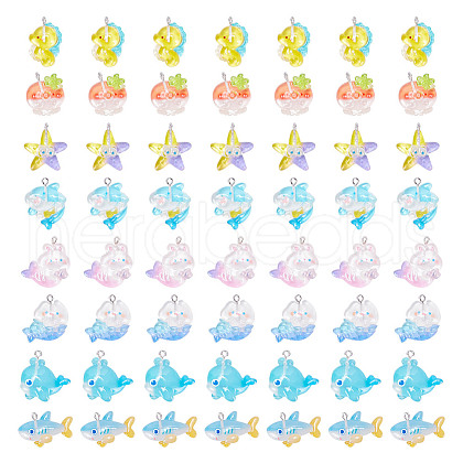 ARRICRAFT 40Pcs 8 Styles Ocean Theme Transparent Resin Cartoon Pendants RESI-AR0001-44-1