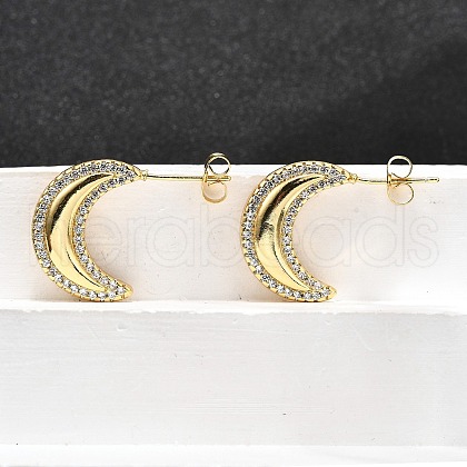 Brass Micro Pave Clear Cubic Zirconia Stud Earrings for Women EJEW-U056-03G-1