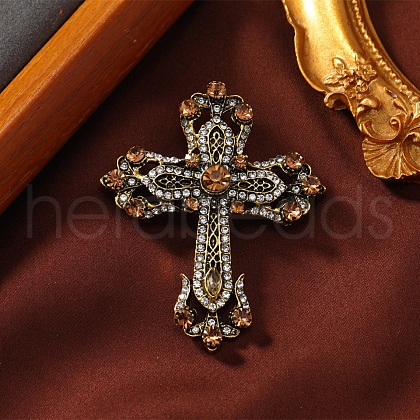 Cross Alloy Rhinestone Brooches JEWB-Q006-02A-1