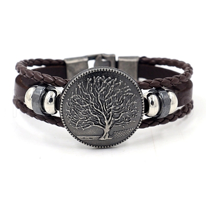Braided Cowhid & Imitation Leather Multi-Strand Bracelets PW-WG77C12-02-1