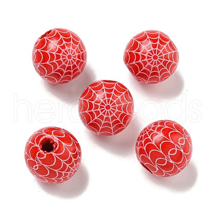Printed Wood European Beads WOOD-G022-08A-10-1