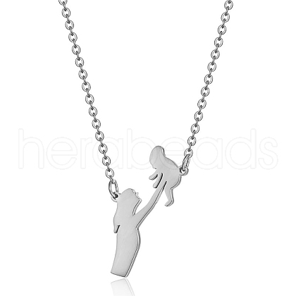 Stainless Steel Mother Child Silhouette Mama Pendant Necklaces for Women UN3655-2-1