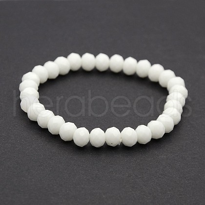 Faceted Opaque Solid Color Crystal Glass Rondelle Beads Stretch Bracelets BJEW-F072-15-1