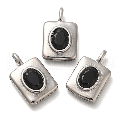 304 Stainless Steel Jet Rhinestone Pendants STAS-P371-006P-1
