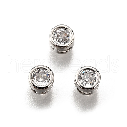 Flat Round Brass Micro Pave Clear Cubic Zirconia Slede Charms KK-C106-11P-1