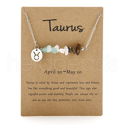 667 Stainless Steel with Natural Green Aventurine & Natural Quartz Crystal & Natural Tiger Eye Chip Pendant Necklaces FS-WGFED6E-03-1