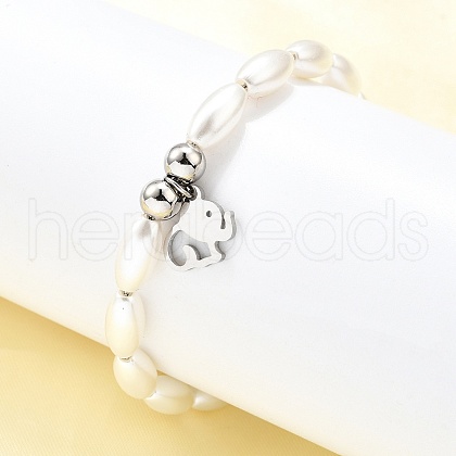 304 Stainless Steel Elephant Charm Bracelets for Women BJEW-C098-13P-1