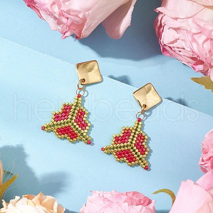 MIYUKI Delica Beads & 304 Stainless Steel Dangle Stud Earrings EJEW-MZ00418-01-1