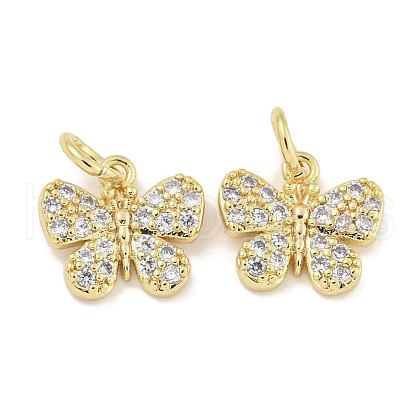 Brass with Clear Cubic Zirconia Charms with Jump Rings KK-Q820-08G-1