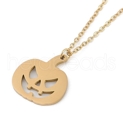Halloween Series 202 Stainless Steel Cable Chain Pumpkin Pendant Necklaces NJEW-S005-01G-A-1