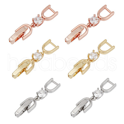 HOBBIESAY 6Pcs 3 Colors Brass Clear Cubic Zirconia Fold Over Clasps FIND-HY0004-04-1