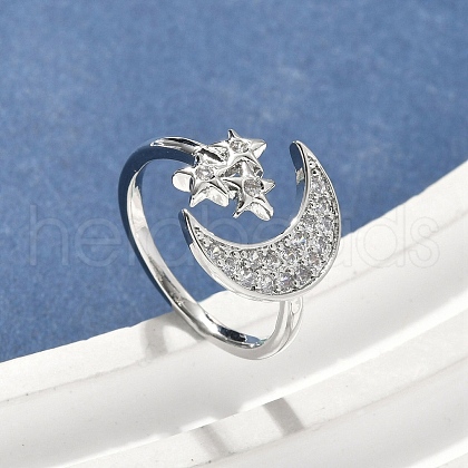 Brass Micro Pave Cubic Zirconia Cuff Rings for Women RJEW-D322-04P-1