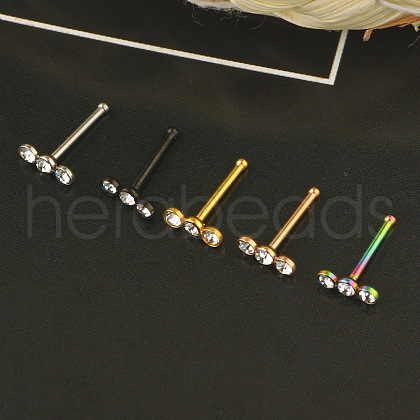 304 Stainless Steel Crystal Rhinestone 3 Flat Round Nose Bone Rings WGC36FF-04-1