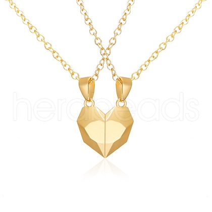 Valentine's Day Stainless Steel Magnetic Heart-shaped Couples Necklace Set with Peach Heart Pendant RE7695-2-1