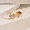 Elegant Brass Pave Cubic Zirconia Square Stud Earrings TT3132-5