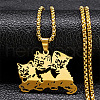 304 Stainless Steel Hollow Cute Cat Pendant Necklaces for Women NJEW-K283-38G-1