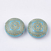 Flat Round with Flower Plating Acrylic Beads PACR-Q102-54E-1