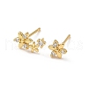 Flower Brass Micro Pave Clear Cubic Zirconin Stud Earrings EJEW-D318-05G-4