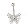 Brass Pave Clear Cubic Zirconia Curved Barbell Butterfly Belly Rings AJEW-L099-01A-P-2