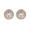 Rack Plating Flat Round Brass Clear Cubic Zirconia Stud Earrings EJEW-M090-19G-03-1