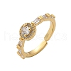 Round Brass Micro Pave Cubic Zirconia Cuff Finger Rings RJEW-C120-02G-4