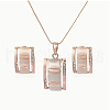 Rectangle Alloy & Cat Eye & Crystal Rhinestone Pendant Necklace & Stud Earring Sets FS-WG998B2-01-3