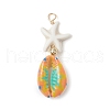 Starfish Synthetic Turquoise Beads & Printed Cowrie Shell Copper Wire Wrapped Pendants PALLOY-JF03953-01-3