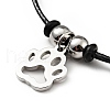 304 Stainless Steel Paw Print Charm Bracelet with Waxed Cord for Women BJEW-A125-18-2