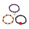 3Pcs Halloween Theme Baking Painted Glass Round Beads Stretch Bracelets for Women BJEW-MZ00186-4