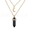 Natural Black Agate Cone Pendant Double Layer Necklace UX9990-19-1
