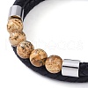 Mixed Stone Round Bead Leather Cord Multi-strand Bracelets BJEW-A009-10P-3