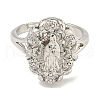Oval with Saint Rack Plating Brass Adjustable Rings for Women RJEW-I105-03P-01-2