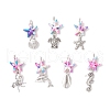 7Pcs 7 Styles Dyed Synthetic Turquoise Starfish & Alloy Sea Animals Pendants PALLOY-JF03754-02-1