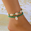 Bohemian Style Natural Cowrie Shell Charm & Glass Seed Beaded Stretch Double Layer Anklets for Women FS-WGC801A-06-2
