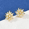 Flower Brass Micro Pave Clear Cubic Zirconia Stud Earrings EJEW-U064-03C-G-1