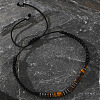 Adjustable Morse Code Natural Tiger Eye & Non-magnetic Synthetic Hematite Beads Braided Bracelets EN1983-2
