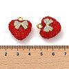 Heart with Bowknot Shape Resin & Rhinestone Pendant KK-C037-14G-3