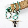 Bohemian Style Cattle Head Resin & Rhinestone Pendant Dyed Natural Imperial Jasper Round Beaded Necklaces for Women FS-WGF22A5-02-1