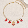 Sweetheart Design Brass Pave Clear Cubic Zirconia Tennis Chain Strawberry Banana Pendant Bib Necklaces for Women GI1549-3