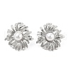 Brass ABS Plastic Imitation Pearl Flower Stud Earrings EJEW-S258-01P-4