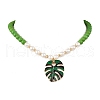 2Pcs Leaf Alloy Enamel Pendant Necklaces for Women NJEW-JN05350-4