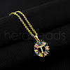 Brass Pave Colorful Cubic Zirconia Initial Ring Pendant Necklaces FS-WGF1437-20-1