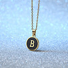 Alloy Black Enamel Flat Round with Letter Pendant Necklaces for Women WG4B845-02-1
