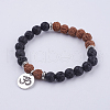 Yoga Theme Lava Rock Bodhi Wood Beads Stretch Charm Bracelets BJEW-L620-02A-1