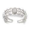 Rack Plating Heart Brass Micro Pave Cubic Zirconia Open Cuff Ring Settings X-KK-Z071-26P-3
