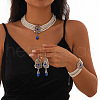Teardrop Alloy & Glass Rhinestone Pendant Necklace & Stud Dangle Earring & Bracelet FS-WG89F11-03-1