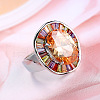 Oval Brass Micro Pave Colorful Cubic Zirconia Finger Rings FS-WG7C062-03-1